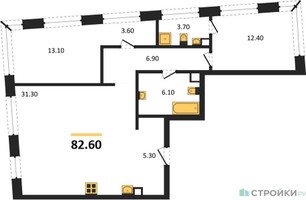 Планировка двухкомнатной(квартира) площадью 82.6 квадратных метров в “ЖК Архитектурный проект RAKURS (Ракурс)”