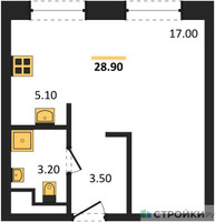 Планировка студии(квартира) площадью 28.9 квадратных метров в “Жилые кварталы Белый Град”
