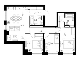 Планировка трехкомнатной(квартира) площадью 82.4 квадратных метров в “Нарвин”
