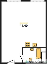 Планировка однокомнатной(апартаменты) площадью 44.4 квадратных метров в ЖК “ЖК Nametkin Tower (Наметкин Тауэр)”