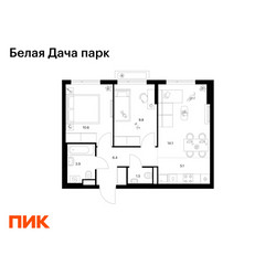 Планировка двухкомнатной(квартира) площадью 51.4 квадратных метров в ЖК “ЖК Белая Дача парк”