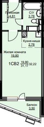 Планировка студии(квартира) площадью 32.7 квадратных метров в ЖК “ЖК Соболевка”