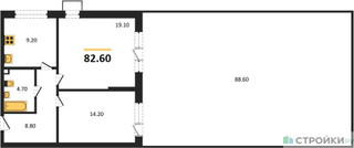 Планировка двухкомнатной(квартира) площадью 82.6 квадратных метров в “ЖК Скандинавия”
