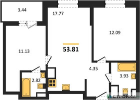 Планировка двухкомнатной(квартира) площадью 53.81 квадратных метров в “ЖК Светлый мир Станция Л”