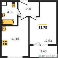 Планировка однокомнатной(квартира) площадью 33.78 квадратных метров в “Жилые кварталы Новое Пушкино”