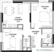 Планировка двухкомнатной(квартира) площадью 54.9 квадратных метров в “ЖК Clementine (Клементин)”