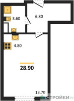 Планировка студии(квартира) площадью 28.9 квадратных метров в “ЖК Одинцово Сити”