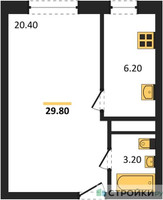 Планировка однокомнатной(квартира) площадью 29.8 квадратных метров в “ЖК Южная Долина”