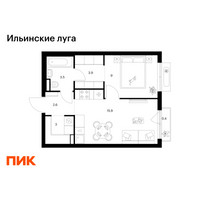 Планировка однокомнатной(квартира) площадью 38.3 квадратных метров в “ЖК Ильинские луга”
