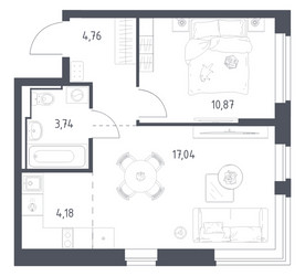 Планировка однокомнатной(квартира) площадью 40.59 квадратных метров в ЖК “ЖК Новое Видное”