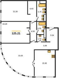 Планировка трехкомнатной(квартира) площадью 125.21 квадратных метров в ЖК “ЖК Sky View (Скай Вью)”