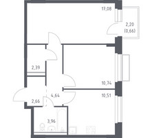 Планировка двухкомнатной(квартира) площадью 52.64 квадратных метров в “ЖК Новое Внуково”