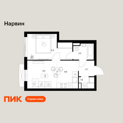 Планировка однокомнатной(квартира) площадью 35.3 квадратных метров в ЖК “Нарвин”