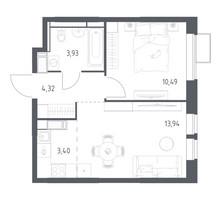 Планировка однокомнатной(квартира) площадью 36.08 квадратных метров в “ЖК Большое Путилково”