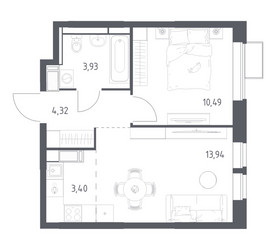 Планировка однокомнатной(квартира) площадью 36.08 квадратных метров в ЖК “ЖК Большое Путилково”