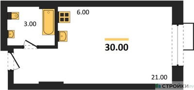Планировка студии(квартира) площадью 30 квадратных метров в ЖК “ЖК Резиденции Архитекторов”