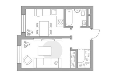 Планировка однокомнатной(квартира) площадью 35.69 квадратных метров в ЖК “ЖК Живописный”