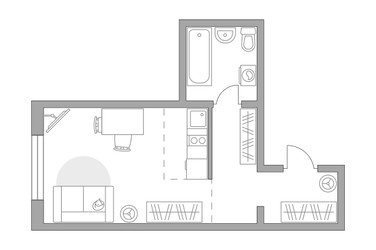 Планировка студии(квартира) площадью 24.45 квадратных метров в ЖК “ЖК Аникеевский”