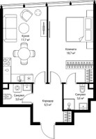 Планировка однокомнатной(квартира) площадью 49.5 квадратных метров в “ЖК ОНЕ”