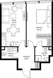 Планировка однокомнатной(квартира) площадью 49.5 квадратных метров в ЖК “ЖК ОНЕ”