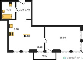 Планировка однокомнатной(квартира) площадью 44 квадратных метров в “Акценты”