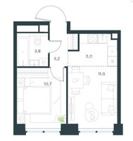 Планировка двухкомнатной(квартира) площадью 33.5 квадратных метров в “ЖК Левел Звенигородская”