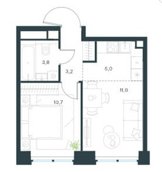 Планировка двухкомнатной(квартира) площадью 33.5 квадратных метров в ЖК “ЖК Левел Звенигородская”