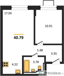 Планировка однокомнатной(квартира) площадью 40.79 квадратных метров в ЖК “ЖК Богдановский Лес”