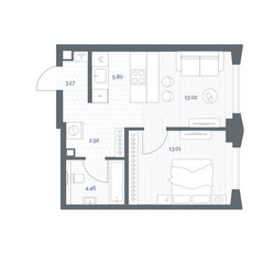Планировка однокомнатной(квартира) площадью 42.48 квадратных метров в ЖК “ЖК TATE (Тэйт)”