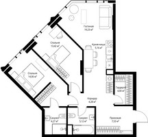 Планировка двухкомнатной(квартира) площадью 77.07 квадратных метров в “ЖК Джойс”