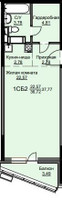 Планировка студии(квартира) площадью 38.1 квадратных метров в “ЖК Соболевка”