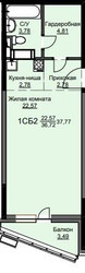 Планировка студии(квартира) площадью 38.1 квадратных метров в ЖК “ЖК Соболевка”