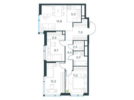Планировка 4+ комнатной(квартира) площадью 72.6 квадратных метров в “ЖК Level Мичуринский”