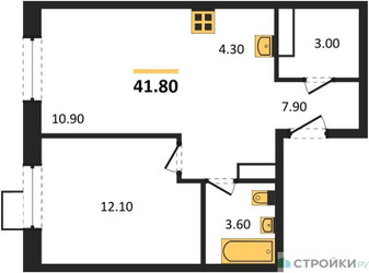 Планировка однокомнатной(квартира) площадью 41.8 квадратных метров в ЖК “ЖК ЭкоБунино (Южное Бунино)”