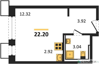 Планировка студии(квартира) площадью 22.2 квадратных метров в ЖК “ЖК Новое Видное”
