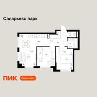 Планировка двухкомнатной(квартира) площадью 51.3 квадратных метров в “ЖК Саларьево парк”