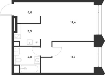 Планировка однокомнатной(квартира) площадью 41.8 квадратных метров в ЖК “ЖК Войс”