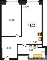 Планировка однокомнатной(квартира) площадью 48.2 квадратных метров в “ЖК Мираполис”