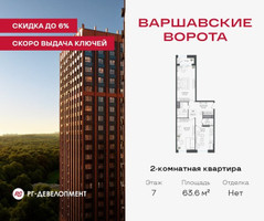 Планировка двухкомнатной(квартира) площадью 63.6 квадратных метров в “ЖК Варшавские ворота”