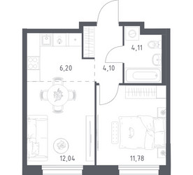 Планировка однокомнатной(квартира) площадью 38.23 квадратных метров в ЖК “ЖК Новое Внуково”