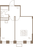 Планировка однокомнатной(квартира) площадью 43.7 квадратных метров в “ЖК Фабрикант”