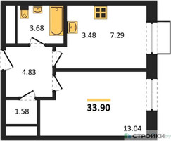 Планировка однокомнатной(квартира) площадью 33.9 квадратных метров в “ЖК Новоград Павлино”