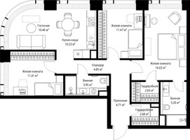 Планировка трехкомнатной(квартира) площадью 84.24 квадратных метров в “ЖК Веер”