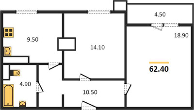 Планировка двухкомнатной(квартира) площадью 62.2 квадратных метров в ЖК “ЖК Парк Легенд 2”