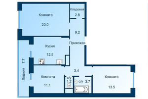 Планировка трехкомнатной(квартира) площадью 79.7 квадратных метров в “ЖК Эдельвейс (Первомайское)”