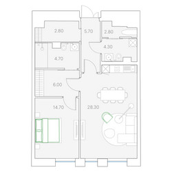 Планировка однокомнатной(квартира) площадью 73 квадратных метров в ЖК “ЖК Клубный дом Duo (Дуо)”