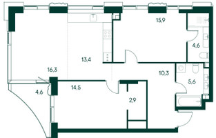 Планировка двухкомнатной(квартира) площадью 84.6 квадратных метров в “ЖК Клубный город на реке Primavera (Примавера)”