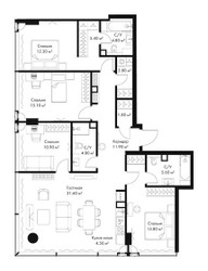 Планировка 4+ комнатной(квартира) площадью 127.3 квадратных метров в ЖК “ЖК Слава”
