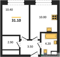 Планировка однокомнатной(квартира) площадью 31.1 квадратных метров в “Жилые кварталы Белый Град”