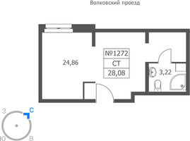 Планировка студии(апартаменты) площадью 28.08 квадратных метров в “ЖК Волковская 67”